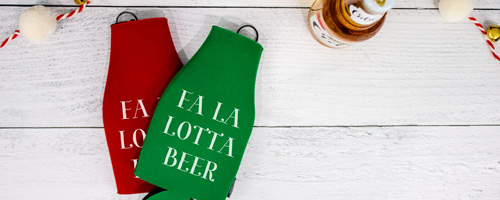 chrismtas koozies with beer and ciders